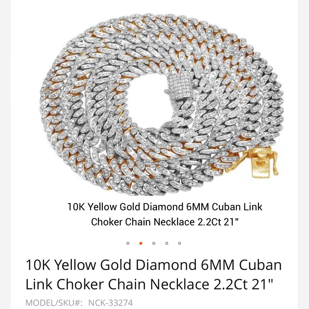 10K Yellow Gold Diamond 6MM Cuban Link Choker Chain Necklace 2.75Ct 21"
